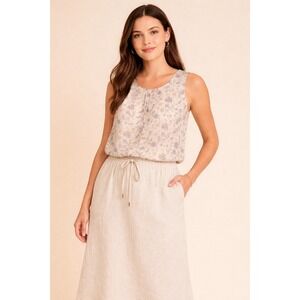 Elena Baldi‎ Floral Silk Sleeveless Top Made in Italy Beige Purple Women's Small